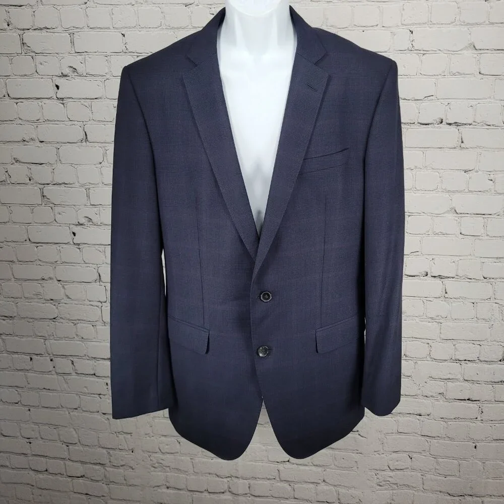 Hugo Boss x Nordstrom Blue 100% Wool Super 120 Drago Check Blazer Sport Coat 42L